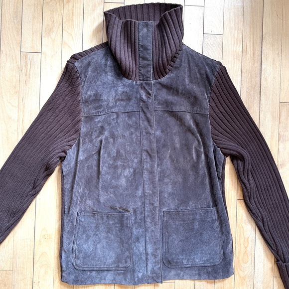 VINTAGE STYLE CHOCOLATE SUEDE LEATHER KNIT BLAZER JACKET OVERSIZED RELAXED M-XL - Picture 8 of 12